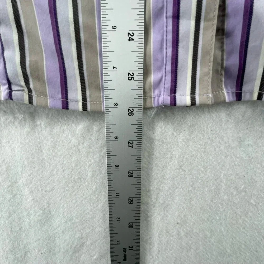 Attention Button-Up Shirt Women's Sz XL Purple Brown Striped Collared Stretch - Picture 5 of 12